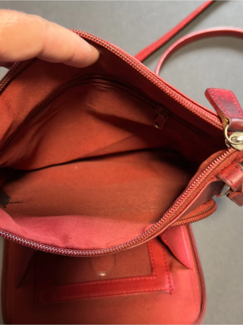 Fossil Red Leather Crossbody with Front Zip Pocket